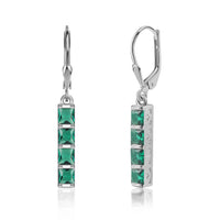 Linear Emerald CZ Silver Earrings for Women