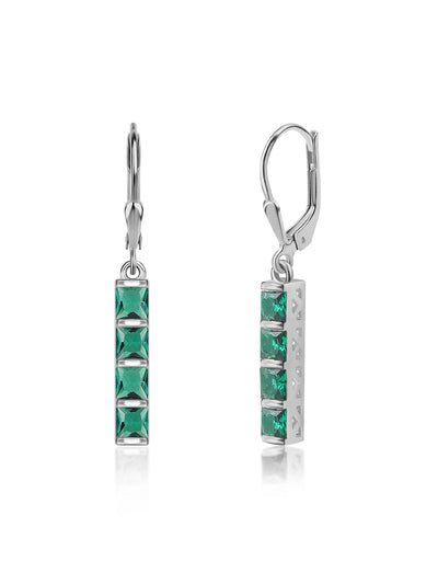 Linear Emerald CZ Silver Earrings for Women
