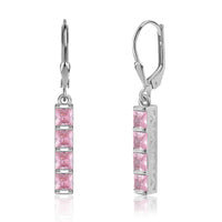 Pink CZ Dangling Silver Earrings for Women