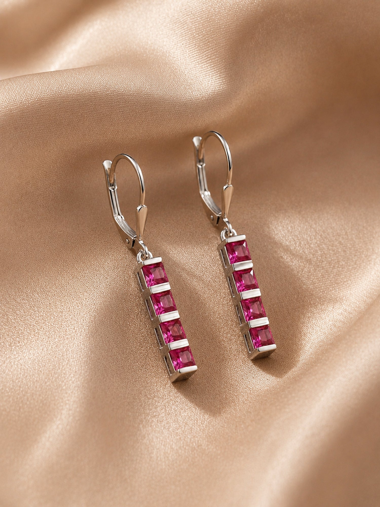 Linear Ruby CZ Earrings For Women
