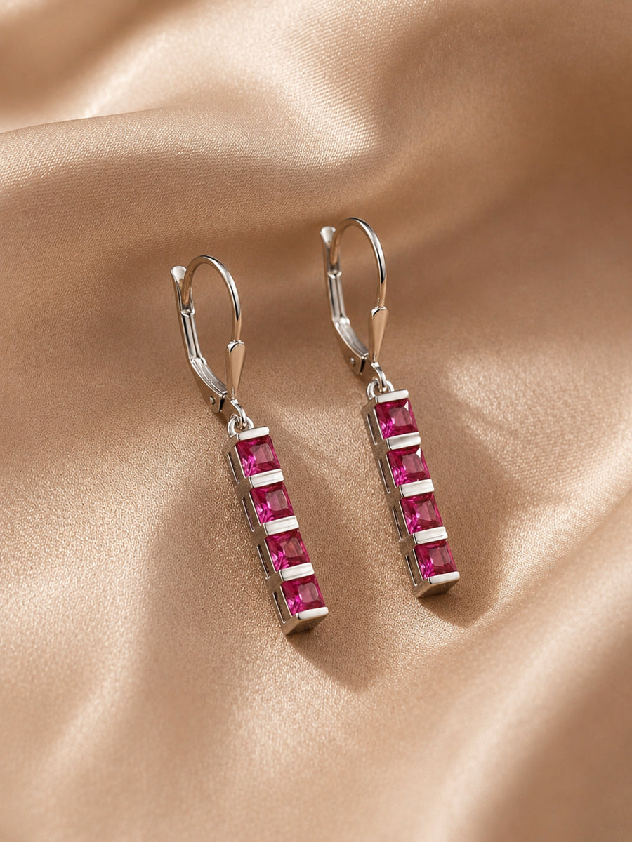 Linear Ruby CZ Earrings For Women