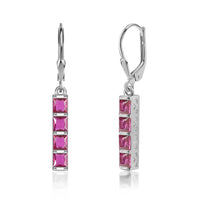 Linear Ruby CZ Silver Earrings for Women