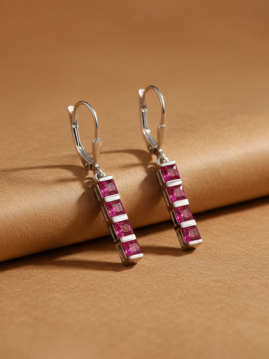 Linear Ruby CZ Earrings For Women