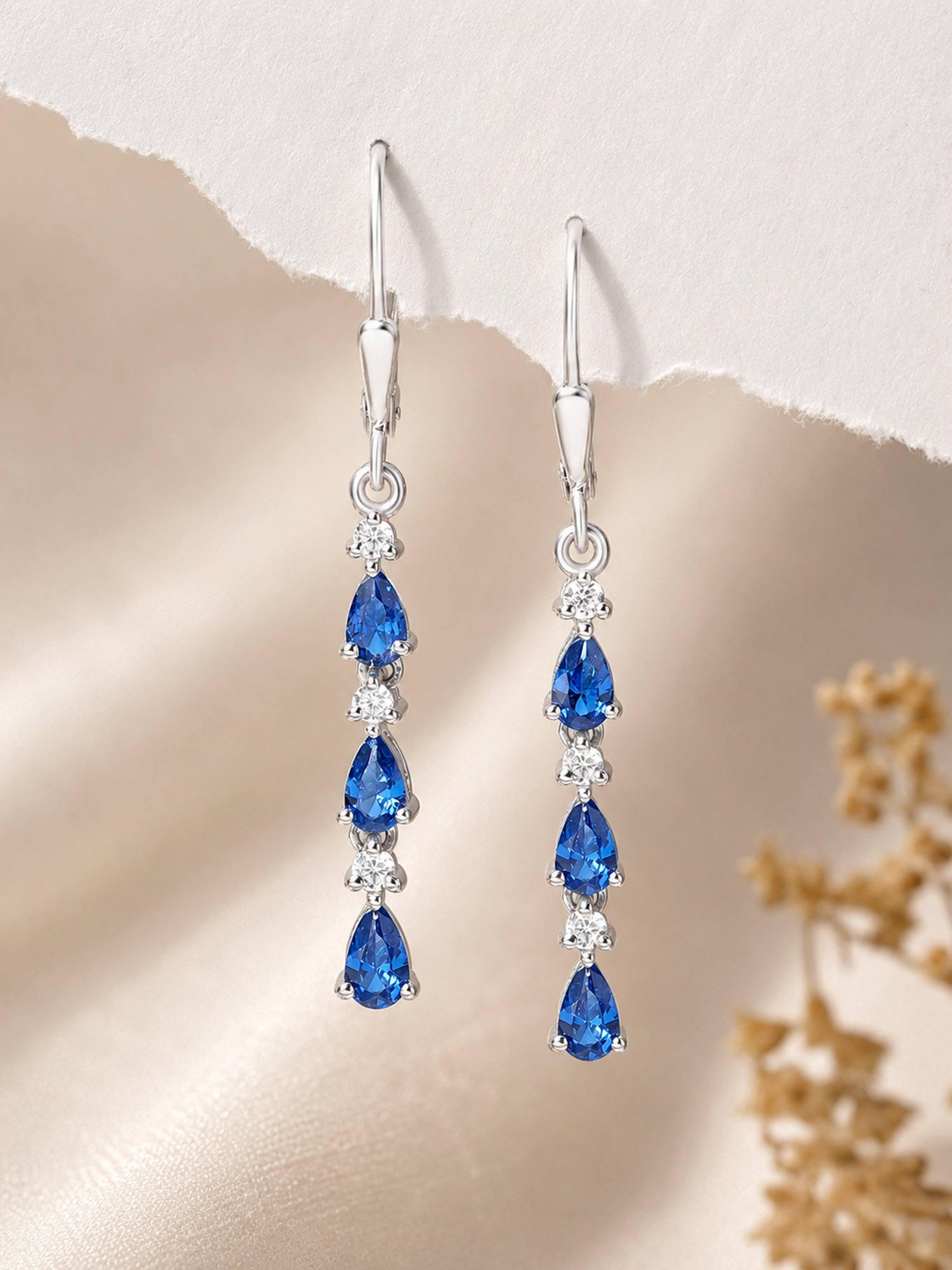 Sapphire CZ Linear Dangler Earrings For Women