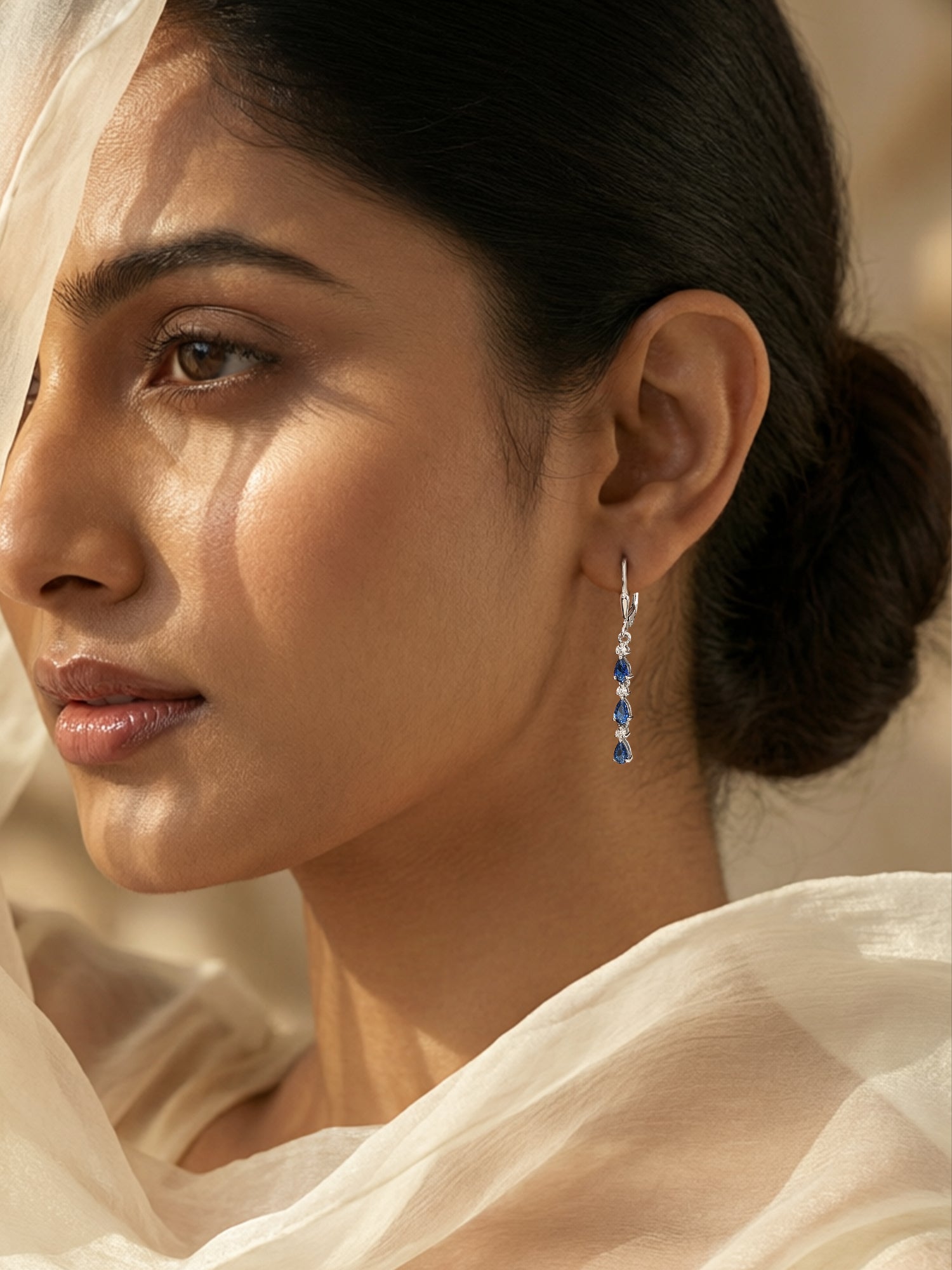 Sapphire Linear Dangler Earrings For Women