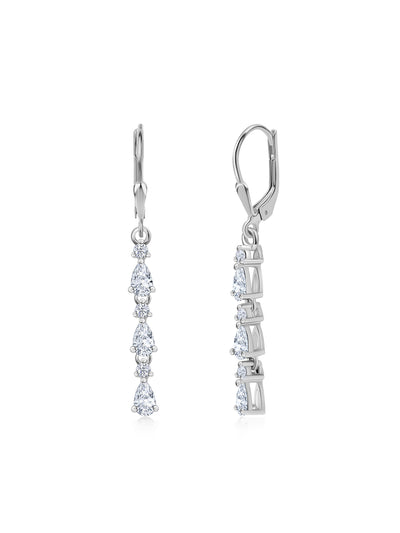 American Diamond Drop Earrings in 925 Sterling Silver - BIS Hallmarked