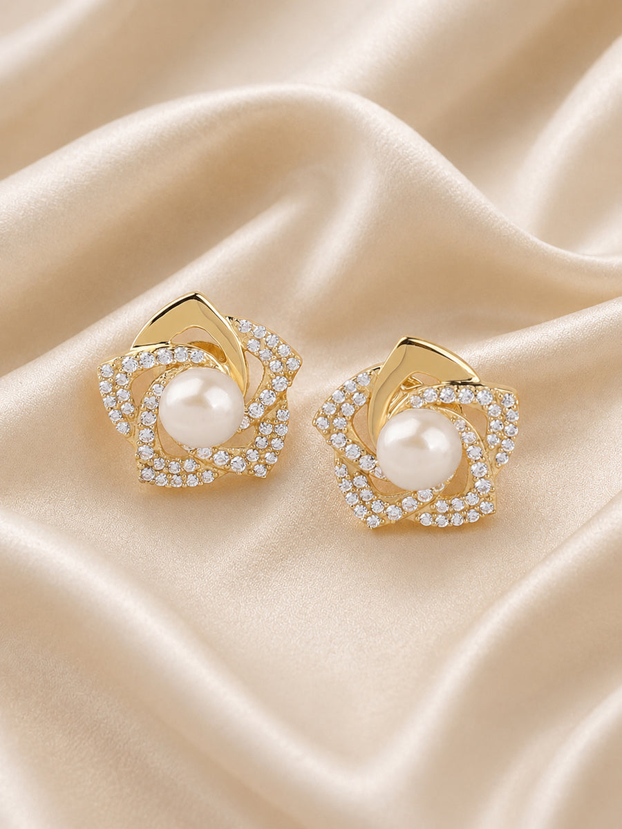 Natural Pearl Flower Gold Plated Earring For Women