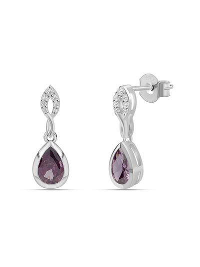 Amethyst CZ Silver Drop Earrings