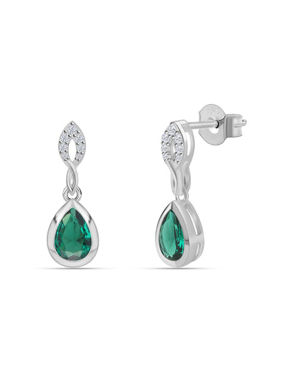 green emerald CZ drop earrings in 925 sterling silver by Ornate Jewels