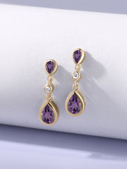 Natural African Amethyst Pear Drop Earrings in Gold