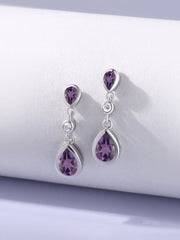 Natural African Amethyst Pear Drop Earrings in Gold