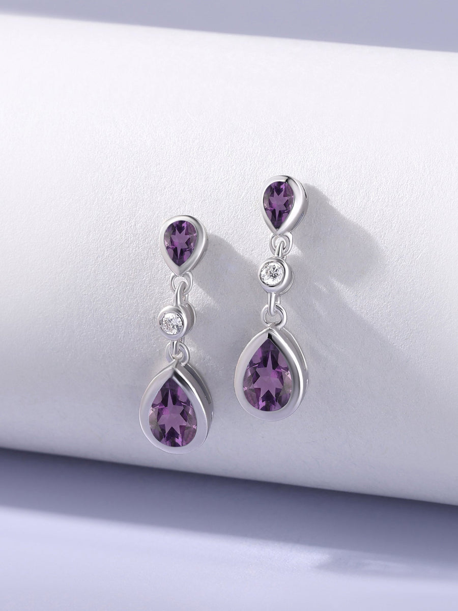 Natural African Amethyst Pear Drop Earrings in Gold