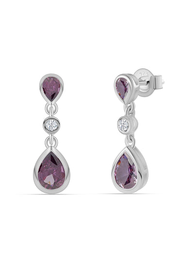 Amethyst CZ Silver Drop Earrings