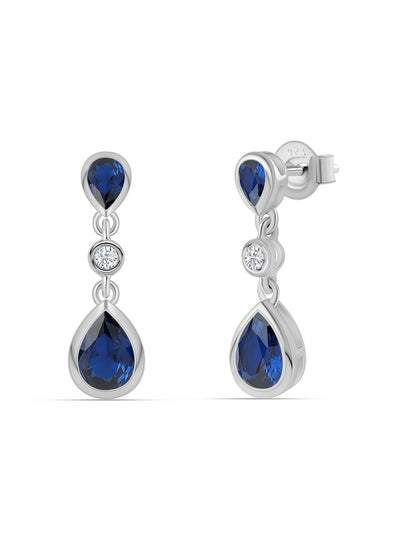 Blue Sapphire CZ dangle earrings in 925 sterling silver by Ornate Jewels