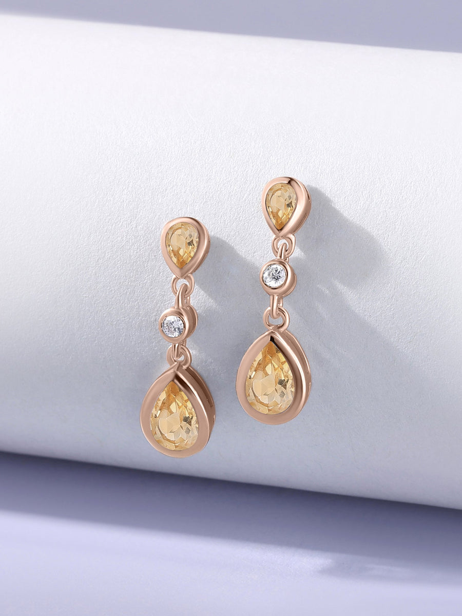 Natural Citrine Pear Drop Earrings in Gold