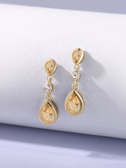 Natural Citrine Pear Drop Earrings in Gold
