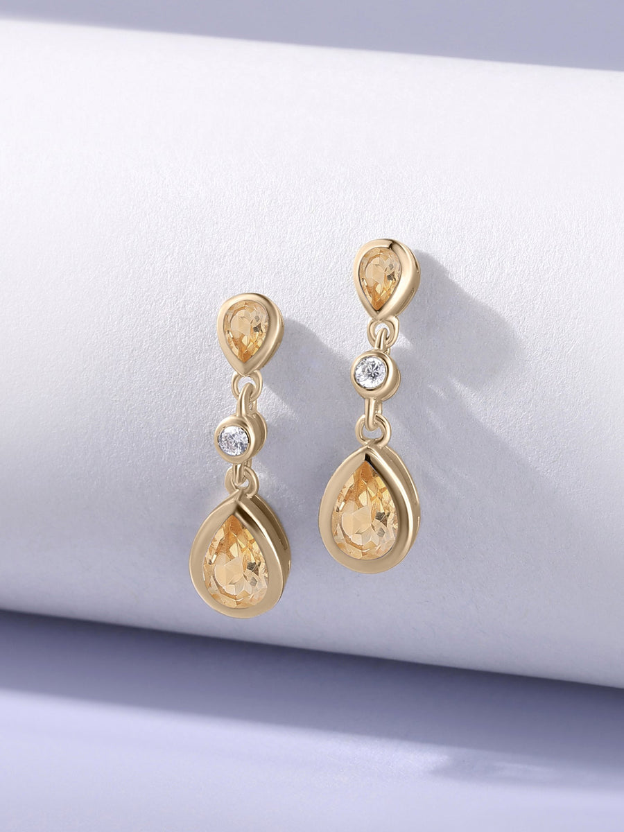 Natural Citrine Pear Drop Earrings in Gold
