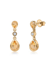 Natural Citrine Pear Drop Earrings in Gold