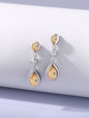 Natural Citrine Pear Drop Earrings in Gold