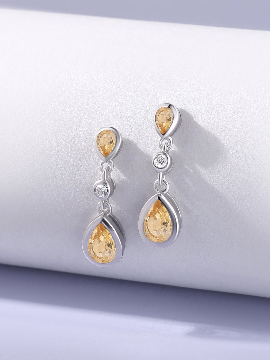 Natural Citrine Pear Drop Earrings in Gold