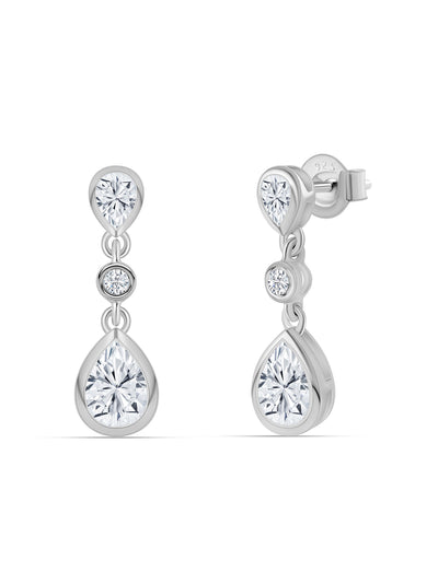 American Diamond Drop Earrings in 925 Sterling Silver - BIS Hallmarked