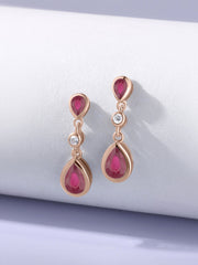 Natural Glass Filled Ruby Pear Drop Earrings in Gold