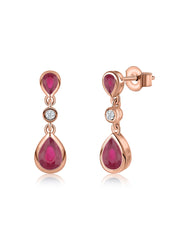 Natural Glass Filled Ruby Pear Drop Earrings in Gold