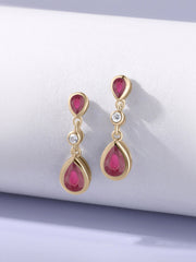 Natural Glass Filled Ruby Pear Drop Earrings in Gold