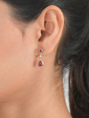 Natural Glass Filled Ruby Pear Drop Earrings in Gold