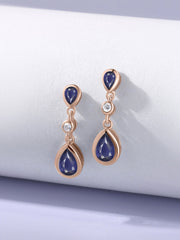 Natural Iolite Pear Drop Earrings in Gold
