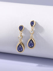 Natural Iolite Pear Drop Earrings in Gold