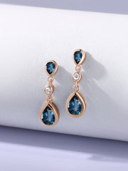 Natural London Blue Topaz Pear Drop Earrings in Gold
