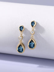 Natural London Blue Topaz Pear Drop Earrings in Gold