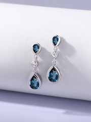 Natural London Blue Topaz Pear Drop Earrings in Gold