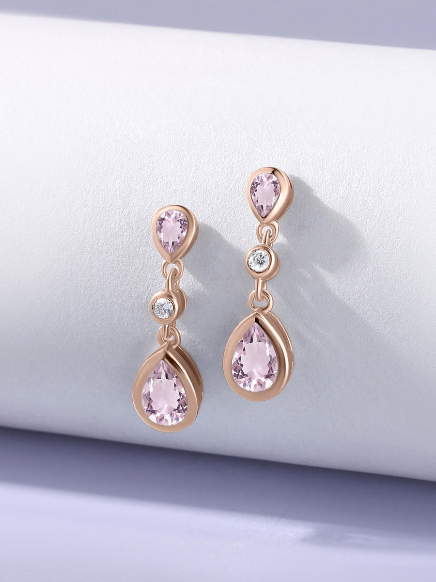 Natural Rose De France Pear Drop Earrings in Gold
