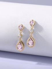 Natural Rose De France Pear Drop Earrings in Gold