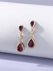 Natural Rhodolite Garnet Pear Drop Earrings in Gold
