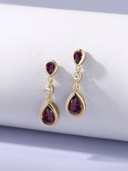 Natural Rhodolite Garnet Pear Drop Earrings in Gold