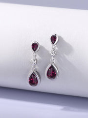Natural Rhodolite Garnet Pear Drop Earrings in Gold