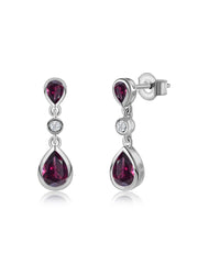 Natural Rhodolite Garnet Pear Drop Earrings in Gold