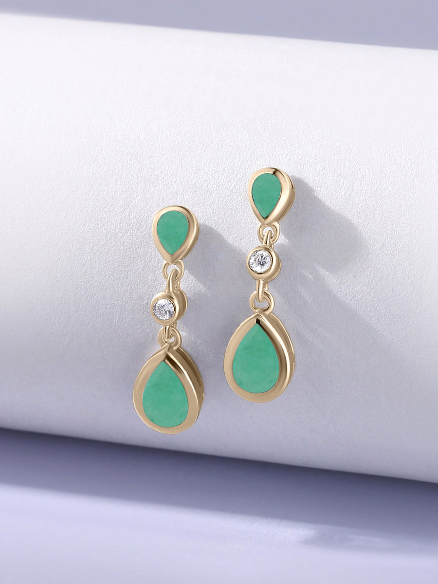Natural Sakota Emerald Pear Drop Earrings in Gold