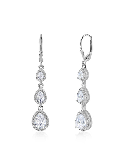 American Diamond Drop Earrings in 925 Sterling Silver - BIS Hallmarked