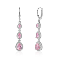 In Pink CZ Long Silver Earrings for Women