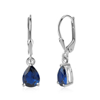 Blue Sapphire CZ Silver Drop Earrings