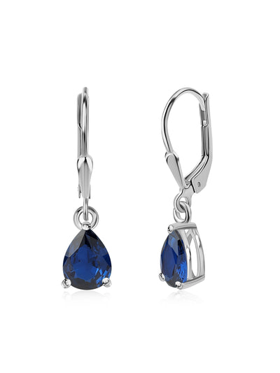 Blue Sapphire CZ Pear dangle earrings in 925 sterling silver by Ornate Jewels