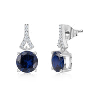 Blue Sapphire CZ Silver Drop Earrings For Women