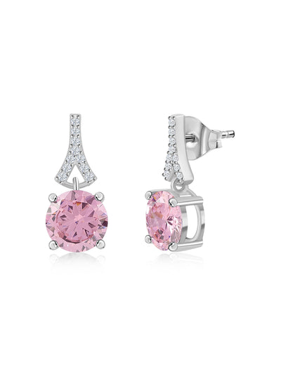 Pink CZ Silver Stud Earrings for Women
