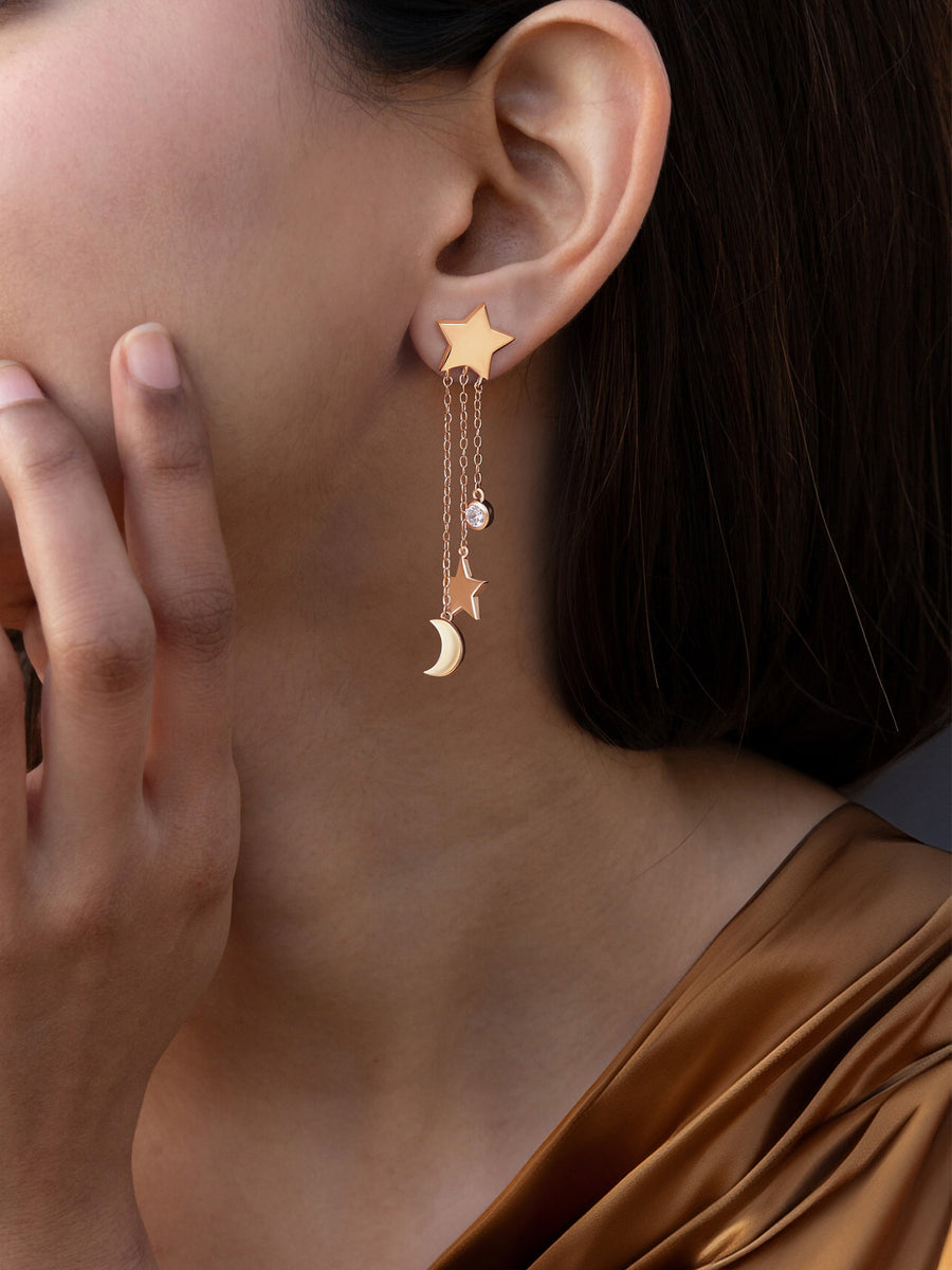 Star and Moon Dangle Earrings For Women