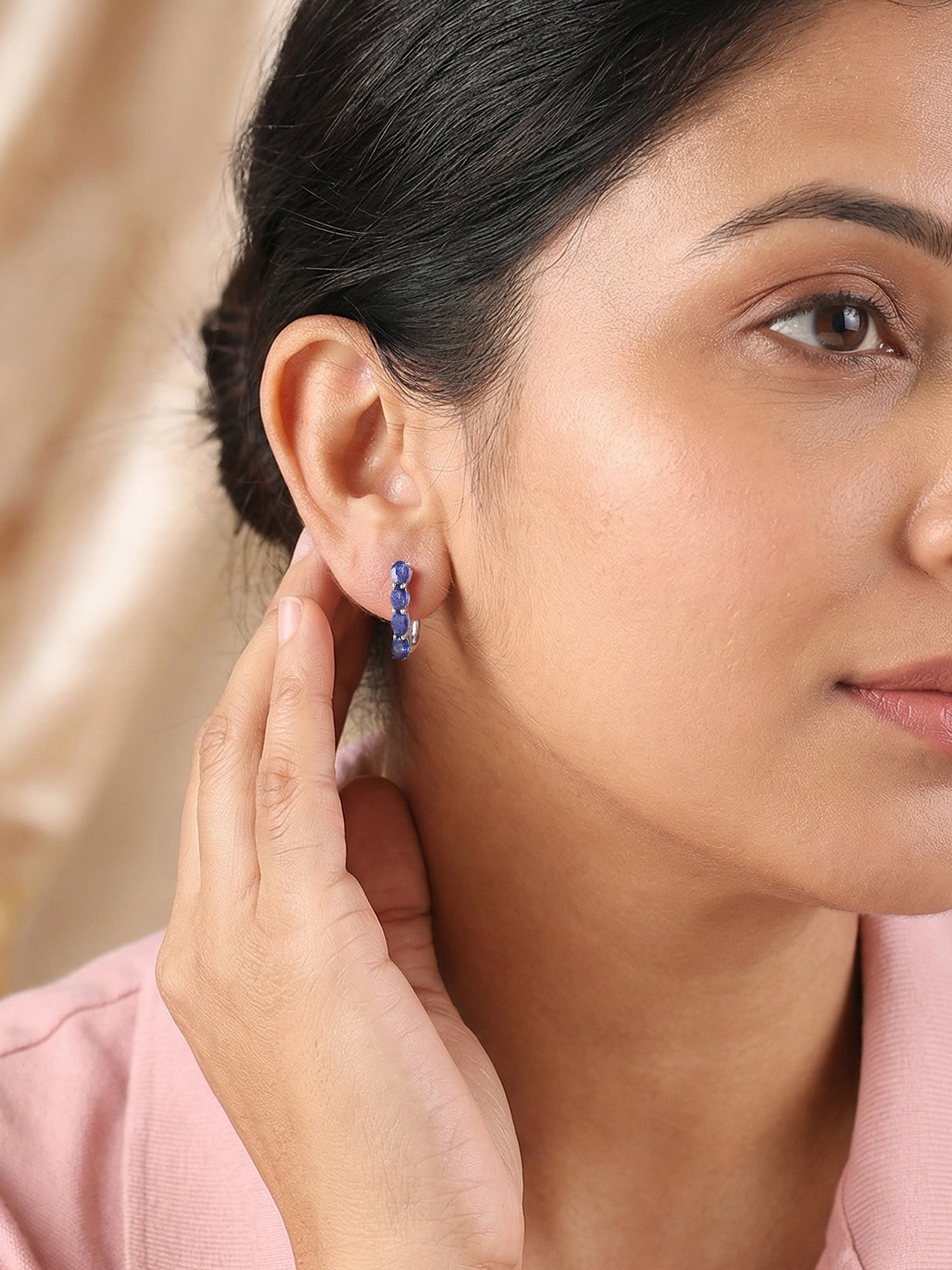 Natural Blue Sapphires Hoop Earrings