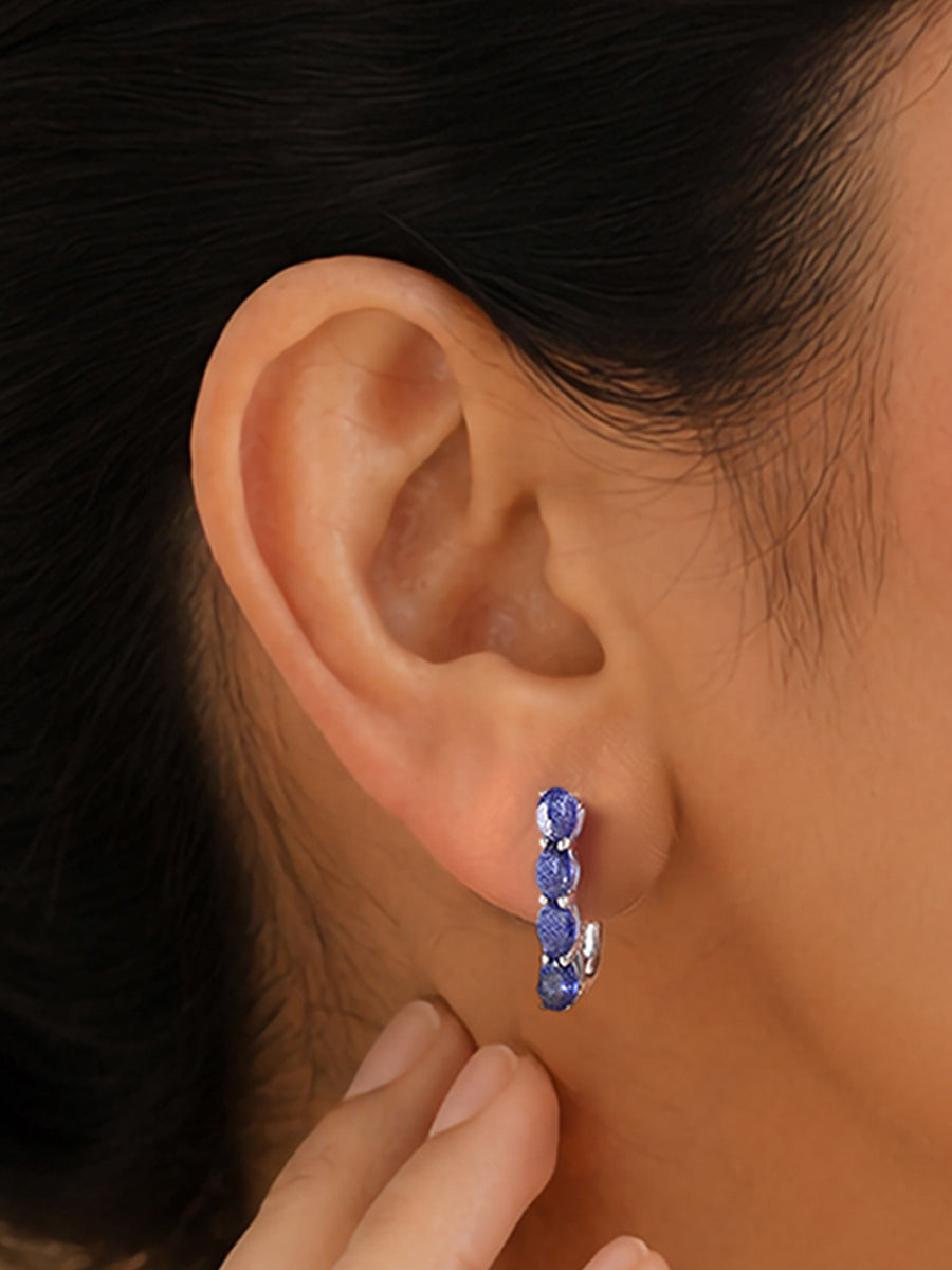Natural Blue Sapphires Hoop Earrings